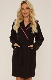 Szlafrok damski z kapturem czarny Maple 809