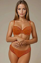 Biustonosz push-up haftowany w kolorze ceglastym Feline